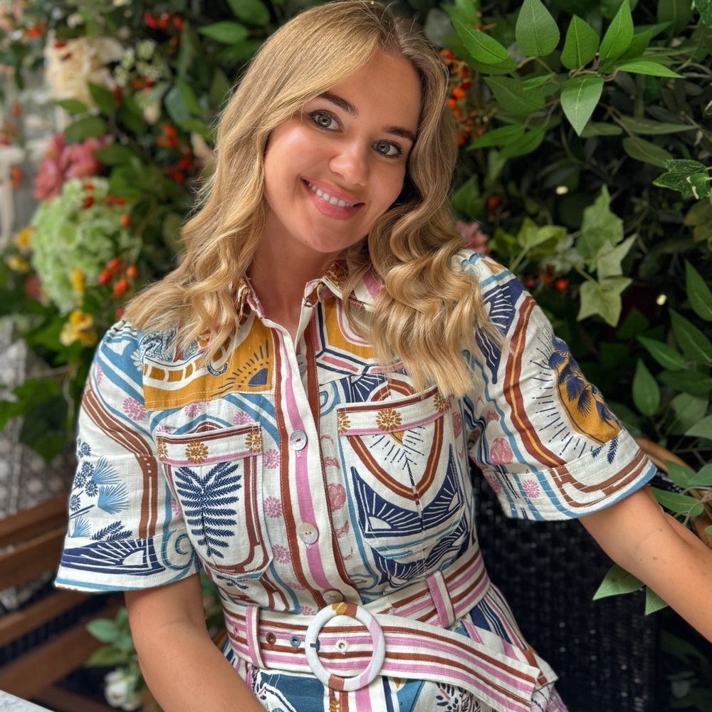 Farm Rio Print Belted Shirt Dress